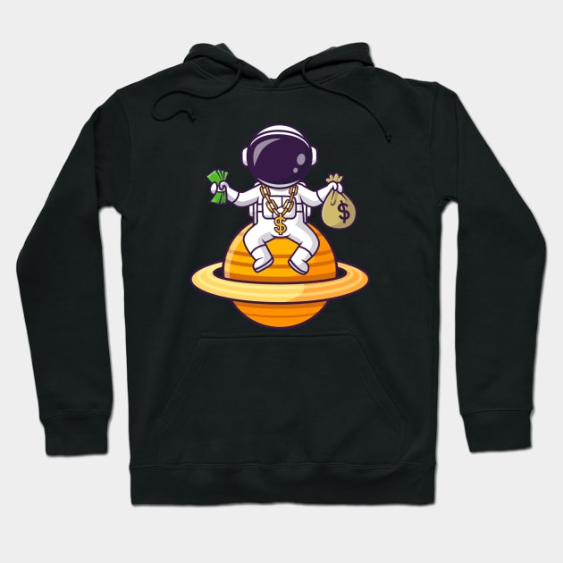 Cute Rich Astronaut On Planet With Money Cartoon Hoodie by Catalyst Labs